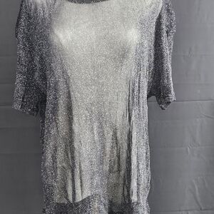 Chic Metallic Women's Short Sleeve Top, See Thru